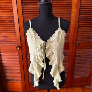 Lace Trim Ruffle Front Top - Light Green